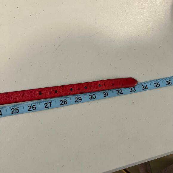 Vintage 90s Red Genuine Italian Leather Thin Skinny Gold Buckle Belt Size Small - Picture 8 of 11